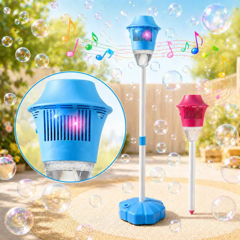 Automatic Bubble Maker for Kids, Outdoor Bubble Machine with Lights, Music, Adjustable Stand and Portable Summer Party Play