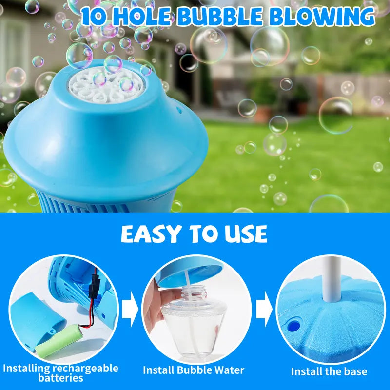 Automatic Bubble Maker for Kids, Outdoor Bubble Machine with Lights, Music, Adjustable Stand and Portable Summer Party Play