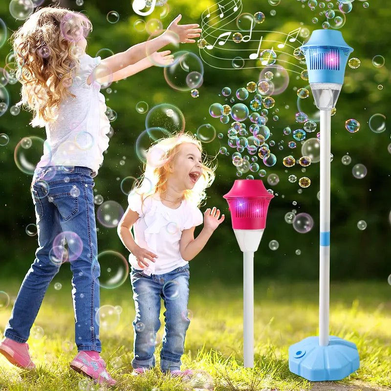 Automatic Bubble Maker for Kids, Outdoor Bubble Machine with Lights, Music, Adjustable Stand and Portable Summer Party Play