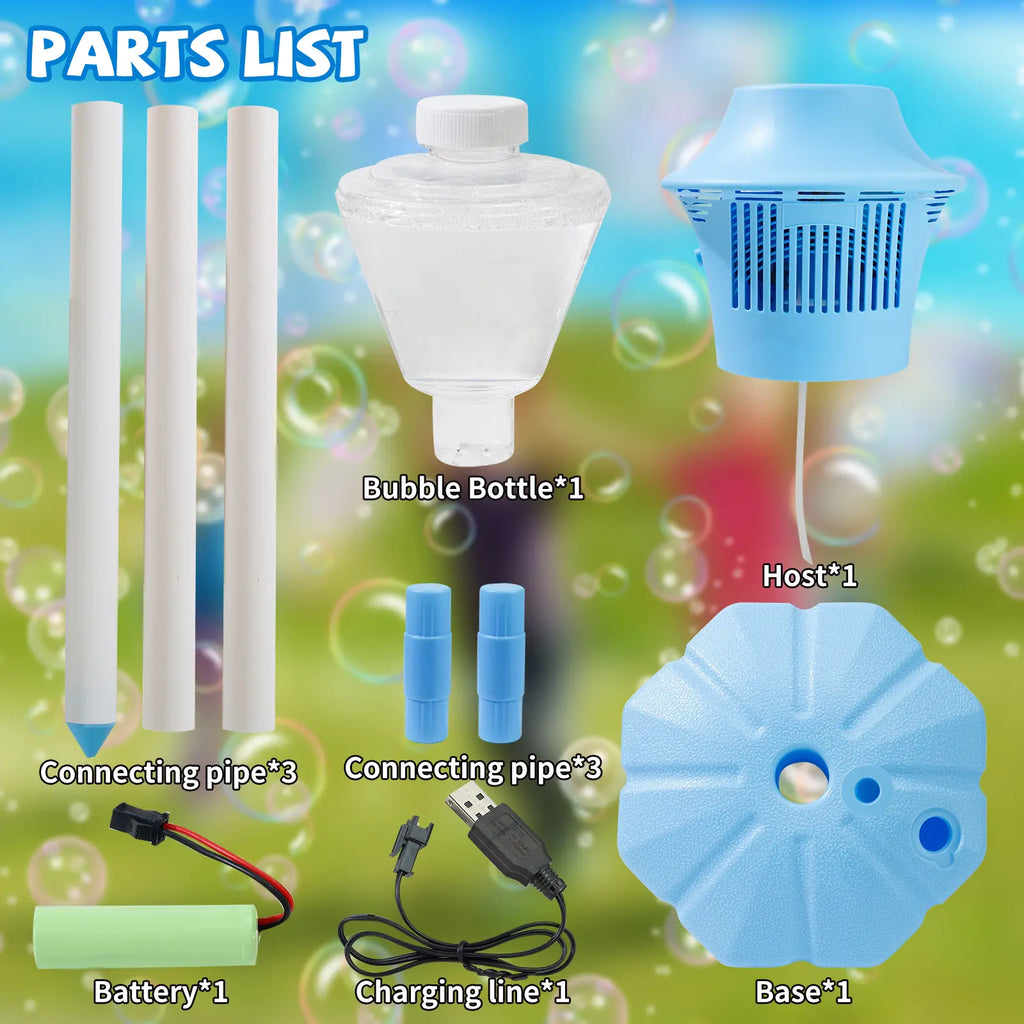 Automatic Bubble Maker for Kids, Outdoor Bubble Machine with Lights, Music, Adjustable Stand and Portable Summer Party Play