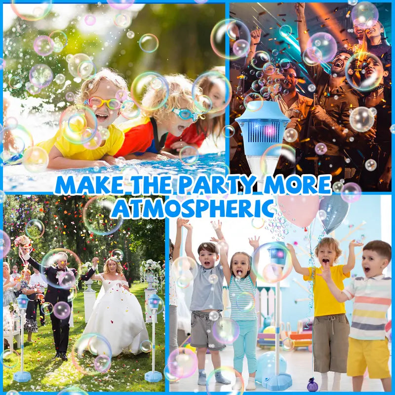 Automatic Bubble Maker for Kids, Outdoor Bubble Machine with Lights, Music, Adjustable Stand and Portable Summer Party Play