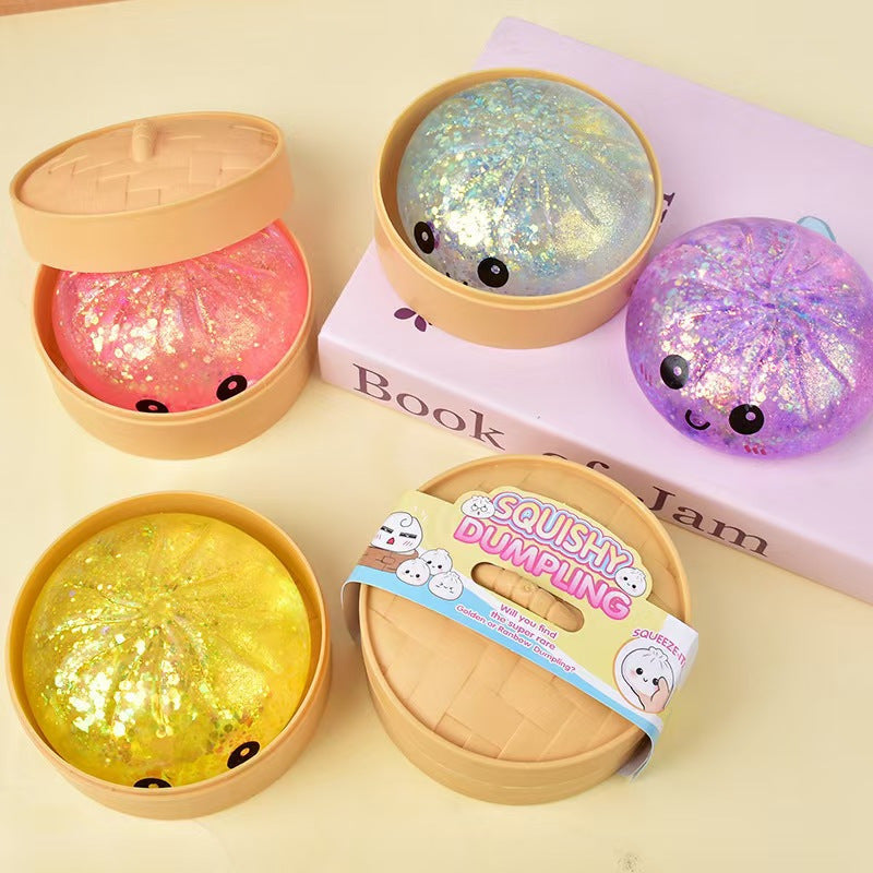 Glitter Dumpling Squishy Toy, Colorful Stress Relief Ball, Soft Squeeze Decompression Toy, Stress Relaxation Gift for Adults