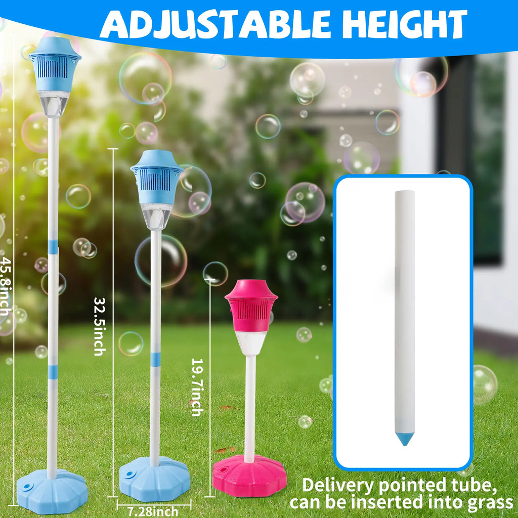 Automatic Bubble Maker for Kids, Outdoor Bubble Machine with Lights, Music, Adjustable Stand and Portable Summer Party Play