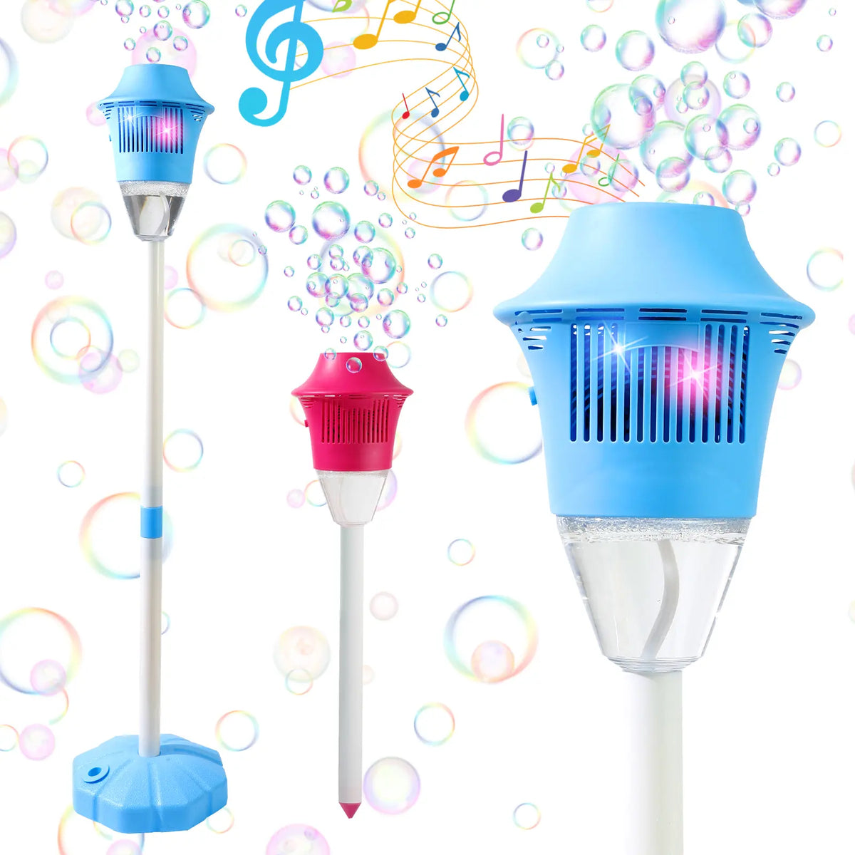 Automatic Bubble Maker for Kids, Outdoor Bubble Machine with Lights, Music, Adjustable Stand and Portable Summer Party Play