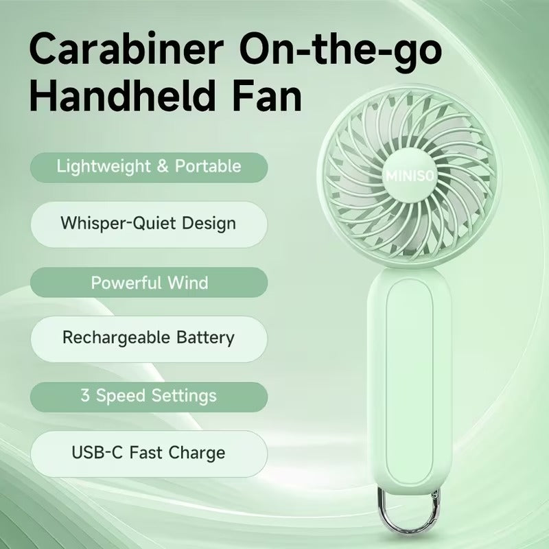 3-Speed Rechargeable Battery Handheld Fan(with Carabiner Clip）