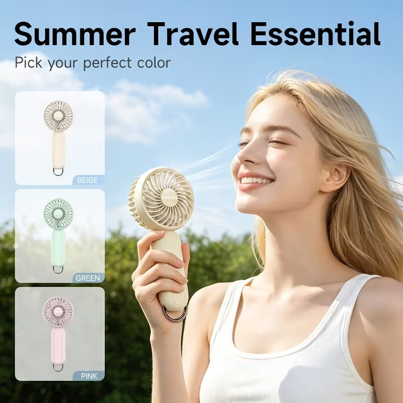 3-Speed Rechargeable Battery Handheld Fan(with Carabiner Clip）