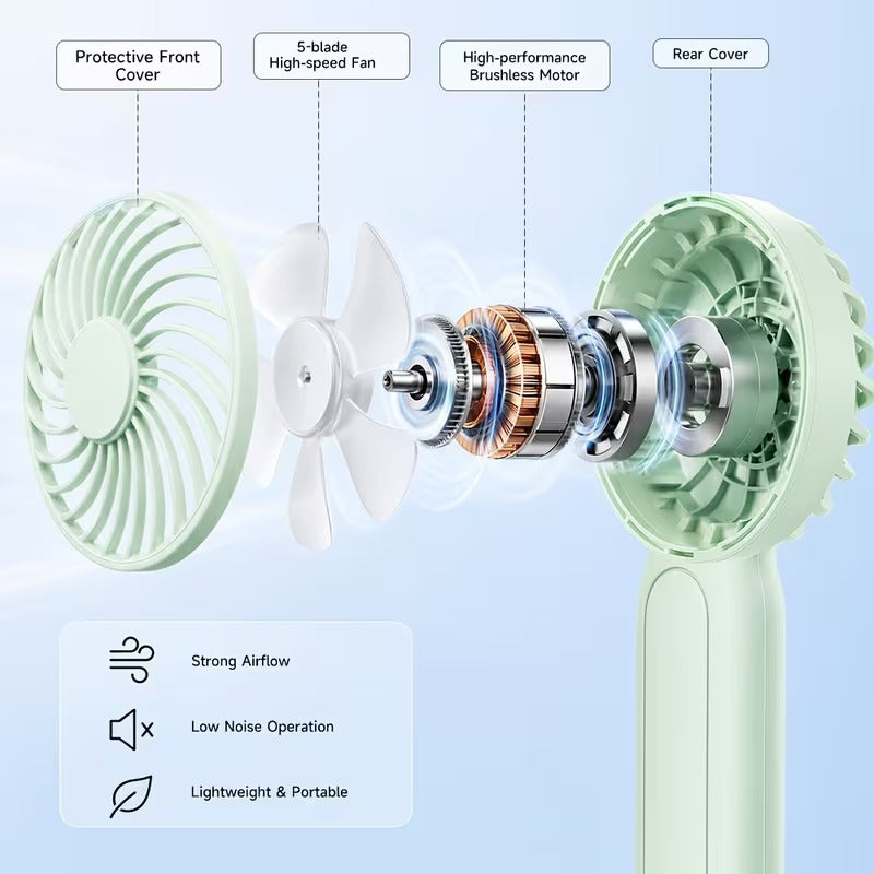3-Speed Rechargeable Battery Handheld Fan(with Carabiner Clip）