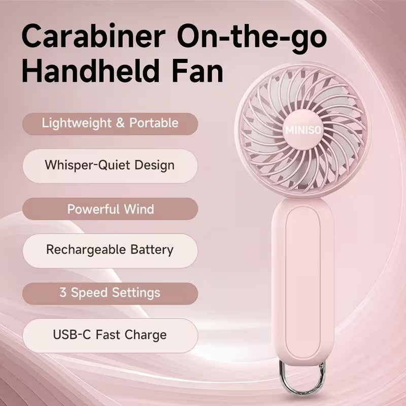 3-Speed Rechargeable Battery Handheld Fan(with Carabiner Clip）