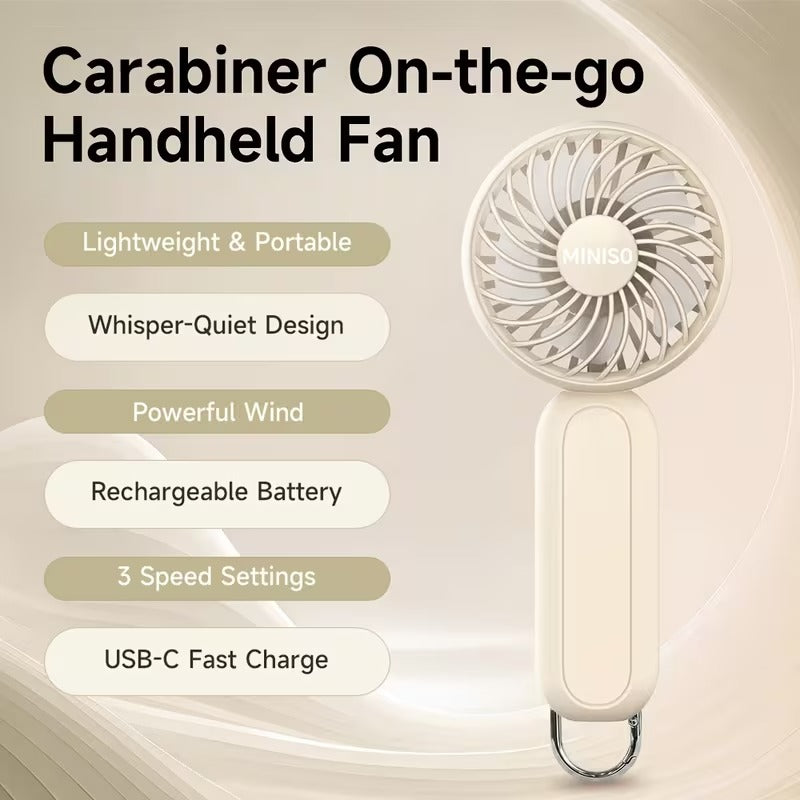 3-Speed Rechargeable Battery Handheld Fan(with Carabiner Clip）