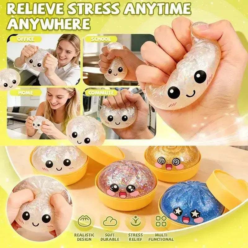 Glitter Dumpling Squishy Toy, Colorful Stress Relief Ball, Soft Squeeze Decompression Toy, Stress Relaxation Gift for Adults