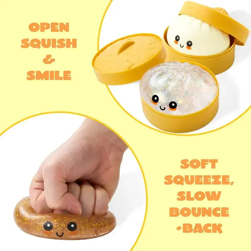 Glitter Dumpling Squishy Toy, Colorful Stress Relief Ball, Soft Squeeze Decompression Toy, Stress Relaxation Gift for Adults