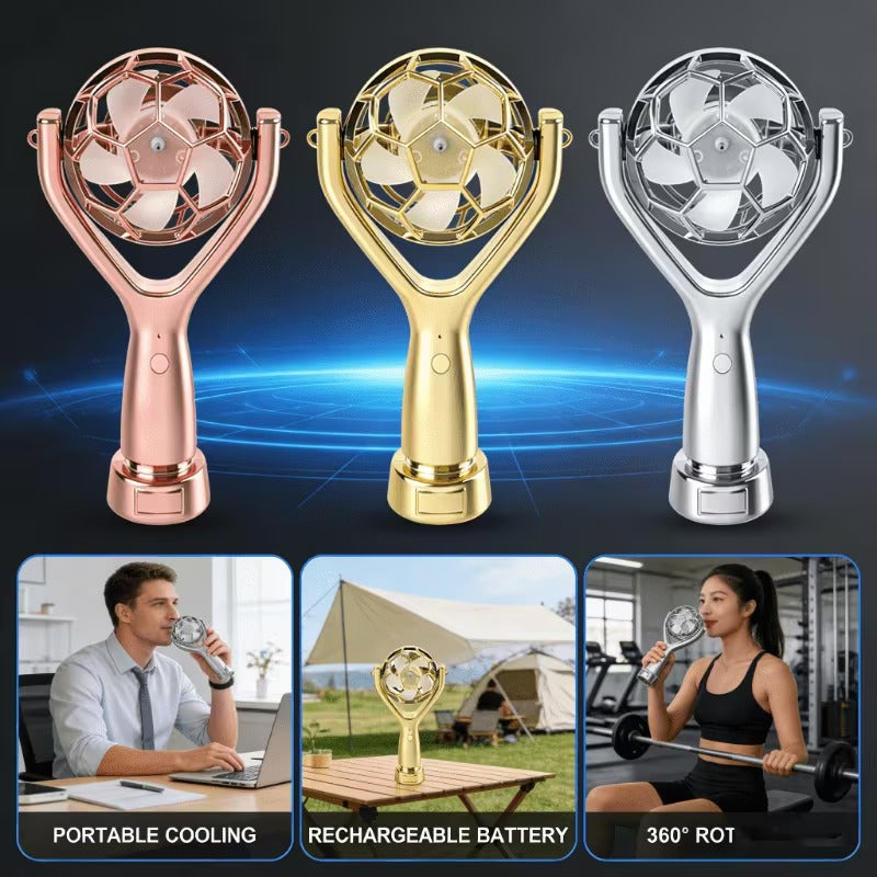 Trophy-Shaped Handheld Fan, Exclusive Gift for Football Fans, Portable Mini Desktop Fan