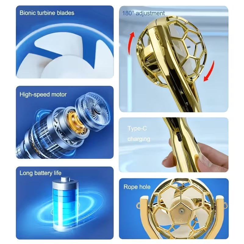 Trophy-Shaped Handheld Fan, Exclusive Gift for Football Fans, Portable Mini Desktop Fan